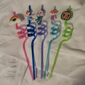 NEW 5 PIECE COCOMELON CURLY STRAW SET